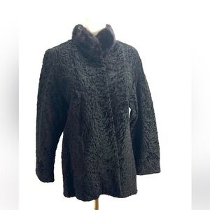 Vintage Persian Lamb Fur Coat Mink Collar Black Womens Small Medium Kane’s